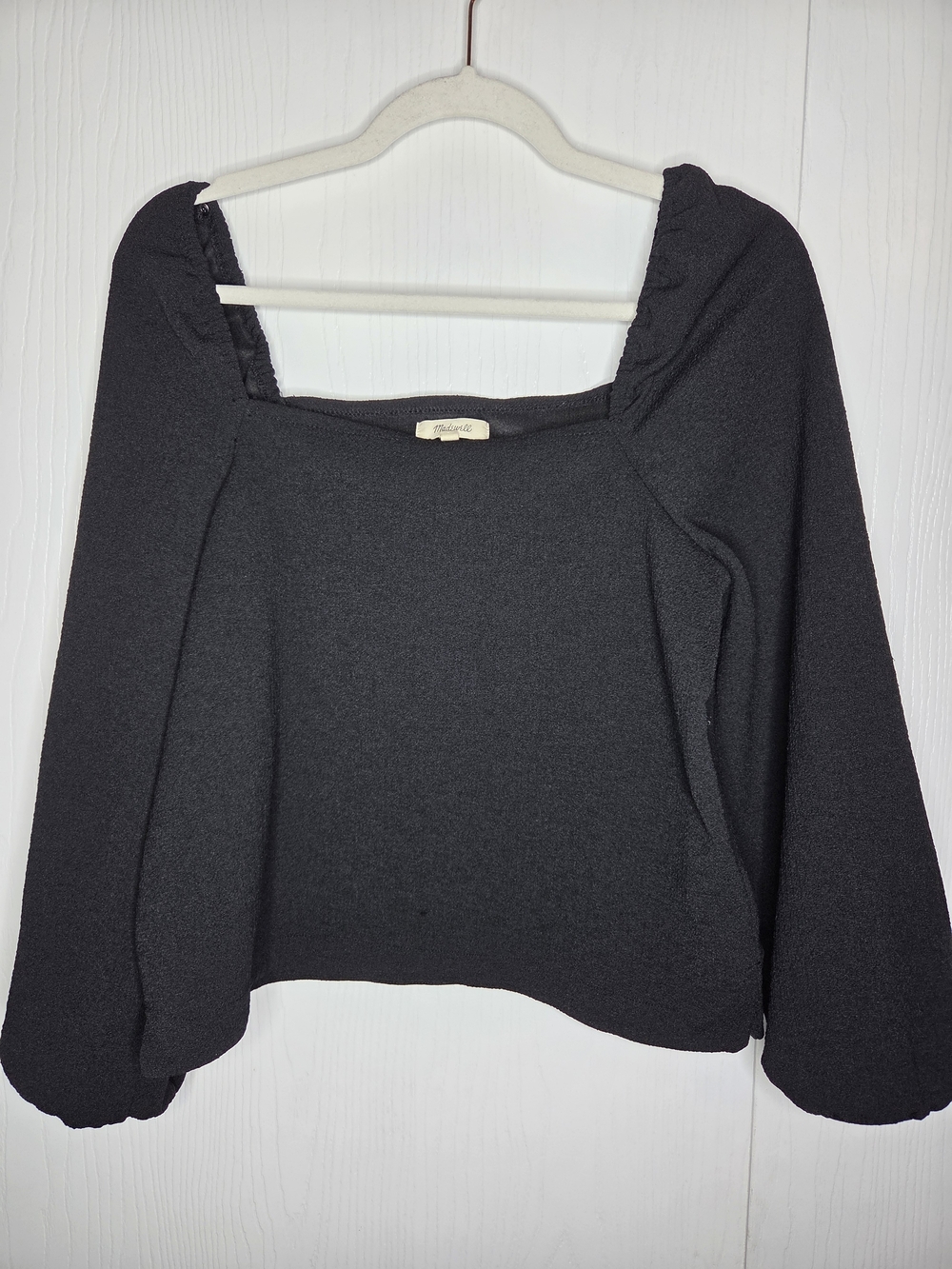 Madewell Black Crepe Square Neck Puff Sleeve Top Blouse Coquette Size Small